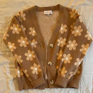 Brown Floral Women's Cropped Cardigan